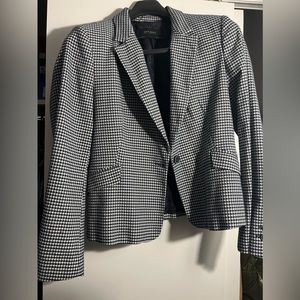 Zara Houndstooth Blazer in Navy Blue & White
